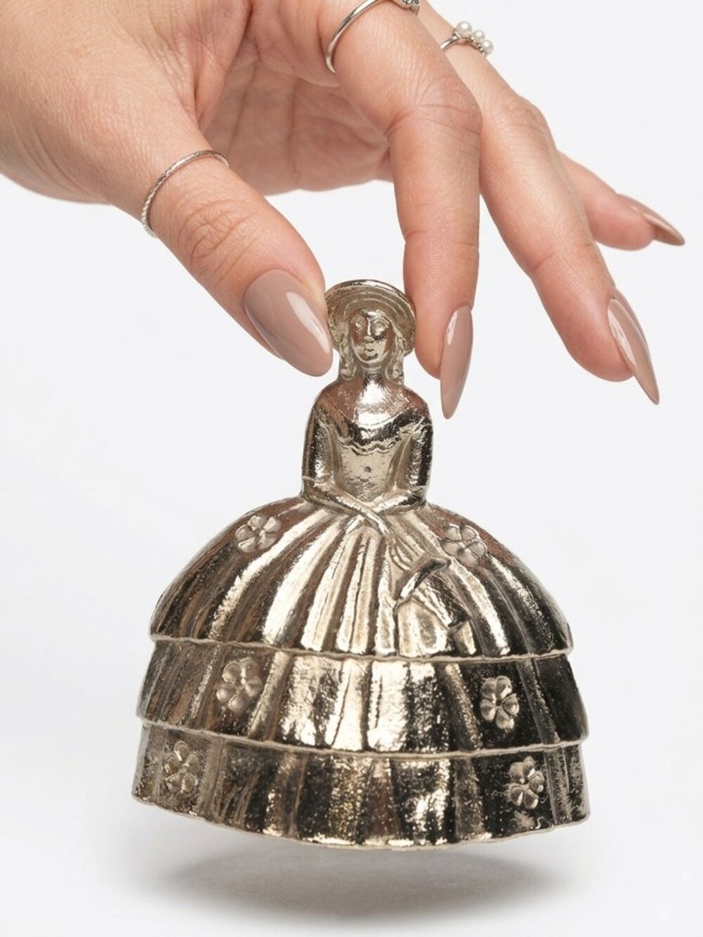 Vintage Little Bo Peep Hand Bell Crinoline Lady Victorian Gold Copper England